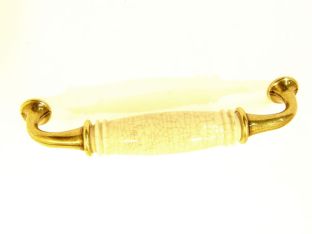 Handle bronze antique 128mm with antique white pretzel porcelain