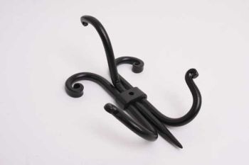 Coat hook rural forged with three hooks black 106mm