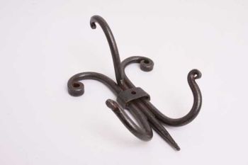 Coat hook forged with three hooks rust or tin color 106mm