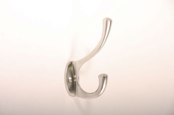 Coat hook - classic, double hook brushed nickel 95mm