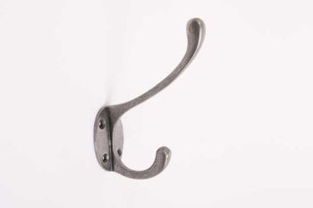 Coat hook double coat and hat hook silver antique 120mm