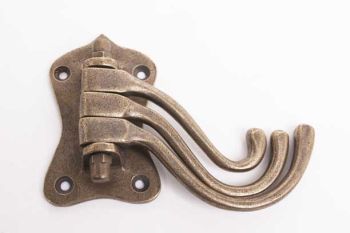 Coat hook with three swivel hooks bronze antique