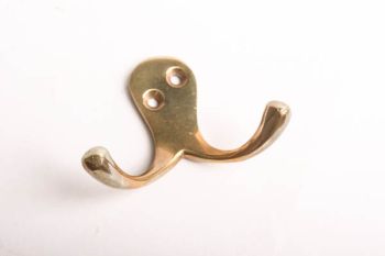 Coat hook double brass polish 47mm