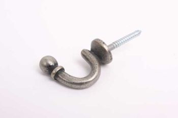 Coat hook or curtain hook for embrasse of curtain silver antique 35mm