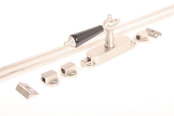 Classic crank espagnolette in brushed nickel with black porcelain including rods