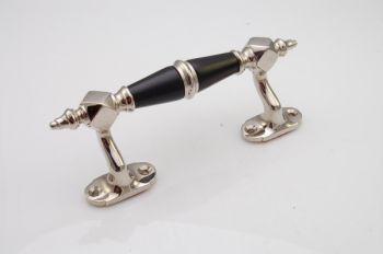 Door handle window handle classic crimped shiny nickel with black ebony 145mm