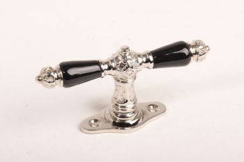 Window handle 122mm shiny nickel with black porcelain 7mm