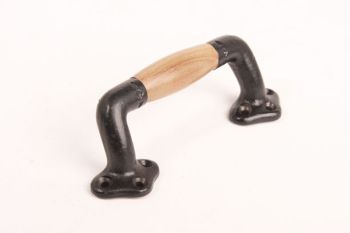 Door handle and window handle barrel model cast iron black with wooden spacer