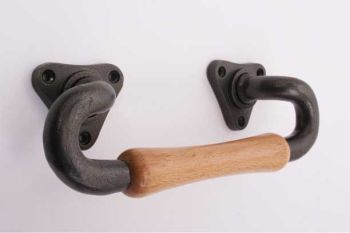 Door handle industrial cast iron gray with plain beech 185mm