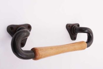 Curved door handle cast iron rust with clear beech handle 225mm