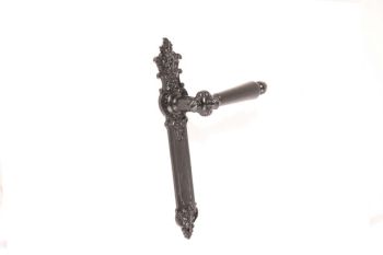 Door handle classic cast iron with door plates long plate baroque black