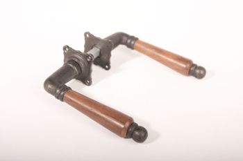 Door handles (pair) old gray with rosettes 127mm - teak