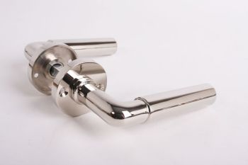 Door handle Bauhaus round per pair in shiny nickel including rosettes