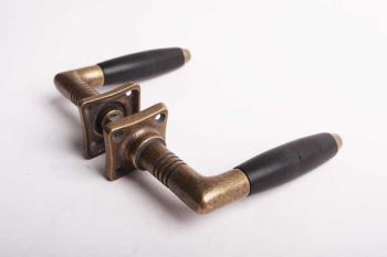 Door handle 1930s barrel model bronze antique pair with handle rosettes