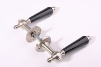 Door handles pair brushed nickel including black porcelain