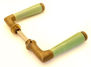 Door handles (pair) bronze antique with green porcelain.