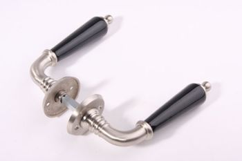 Door handle modern classic brushed nickel with black porcelain handle pair