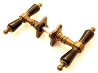 Door handles (pair) T-shaped bronze antique and black porcelain with rosette