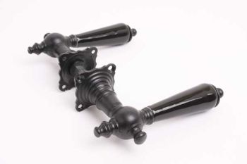 Door handles black powder coating cast iron with porcelain and two rosettes