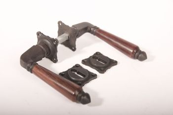 Door handles old gray with rosettes and slotted rosettes - teak