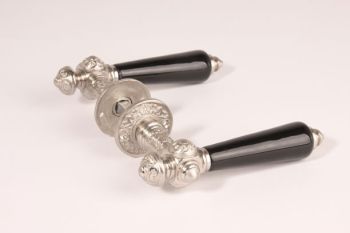 Door handles (pair) brushed nickel with black porcelain