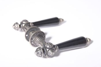 Door handles silver antique with black porcelain per pair