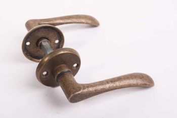 Door handles classic small bronze antique with round rosettes