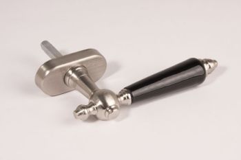 Window handle brushed nickel with black porcelain for tilt and turn window