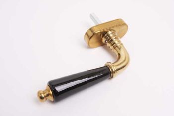 Window handle classic brass polished with black or white porcelain turn-tilt