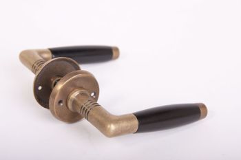 Door handle pair barrel model bronze antique with round rosettes