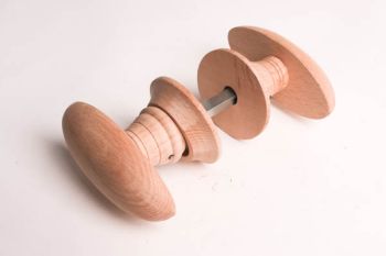 Beech door handle knob oval 93mm with rosettes