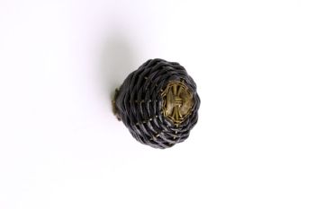 Woven button black leather bronze antique 30mm