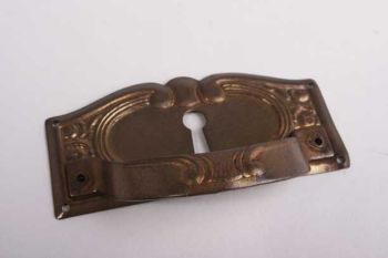 Drawer handle thin brass bronze antique with keyhole 87 mm