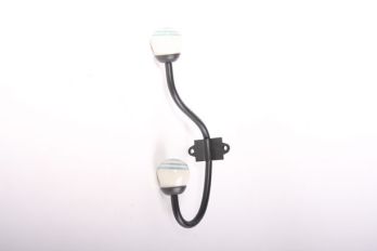 Coat hook black with blue stripes on white porcelain
