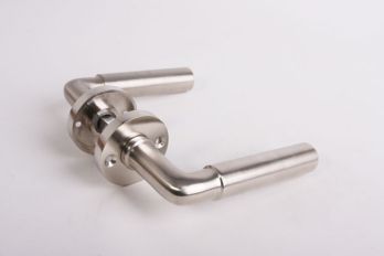 Bauhaus door handle round brushed nickel pair with rosettes