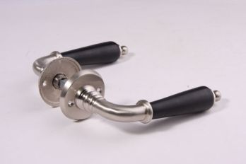 Door handles classic brushed nickel with black ebony per pair