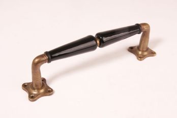 Door handle antique bronze with 2 parts black porcelain 235 mm tapered