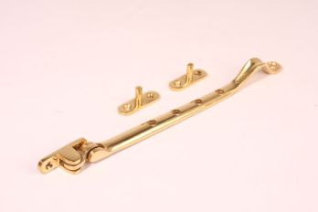 Window stay for pivot windows with two adjusting pins in polished brass - 8mm