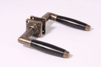 Door handle 1930s barrel model bronze antique and ebony pair with handle rosettes