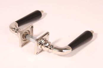 Door handle 8 sided nickel with ebony including rosettes per pair