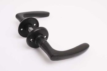 Black door handle 1920s cast iron with round rosettes