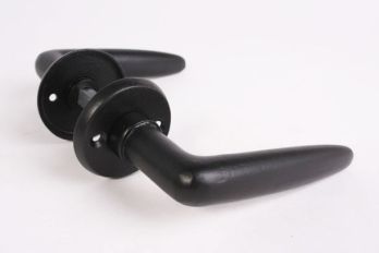 Door handle black cast iron Dudok per pair with round handle rosettes