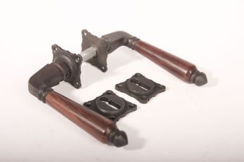 Door handles old gray with rosettes and slotted rosettes - teak