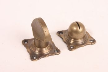 Toilet or bathroom fastener with classic square rosettes bronze antique flat knob