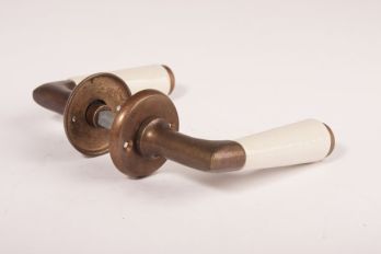 Door handle classic bronze antique with antique white porcelain including rosettes per pair