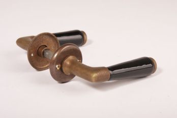 Door handle bronze antique with porcelain and round rosettes per pair