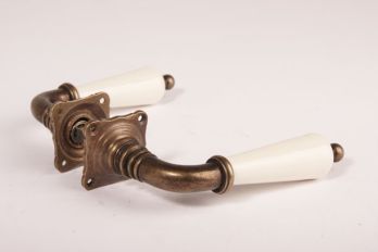 Classic door handle antique bronze with porcelain + rosette 768 (pair)