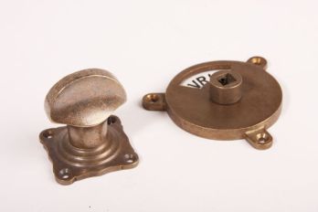 WC sluiting brons antiek platte knop met klassiek vierkante rozet zwart/wit