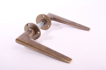 Door handle pair bronze antique Art Deco with round rosettes