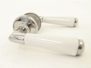 Door handles (pair) nickel with porcelain and rosettes